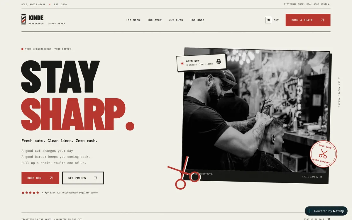 Kinde Barbershop homepage