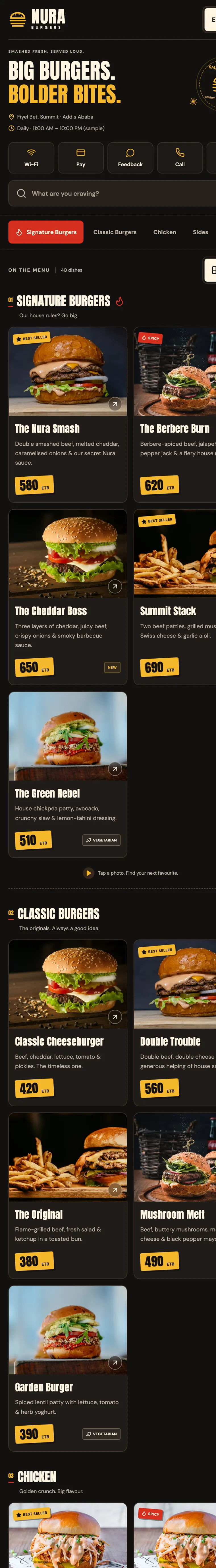 Nura Burgers digital menu